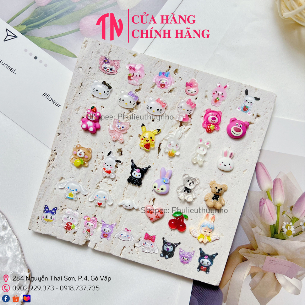 1 Cặp charm nhựa cao cấp họa tiết sanrio,lotso,kuromi,stella lou hoạt hình dễ thương trang trí móng tay nghệ thuật nail