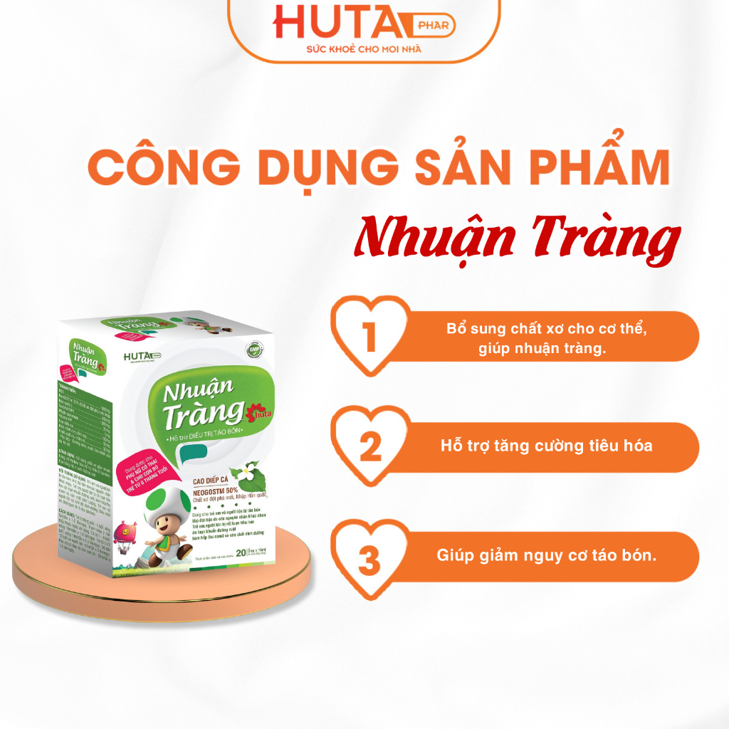 Giảm táo bón cho bé - NHUẬN TRÀNG HUTA - Bổ sung chất xơ hòa tan 20 ống*10ml