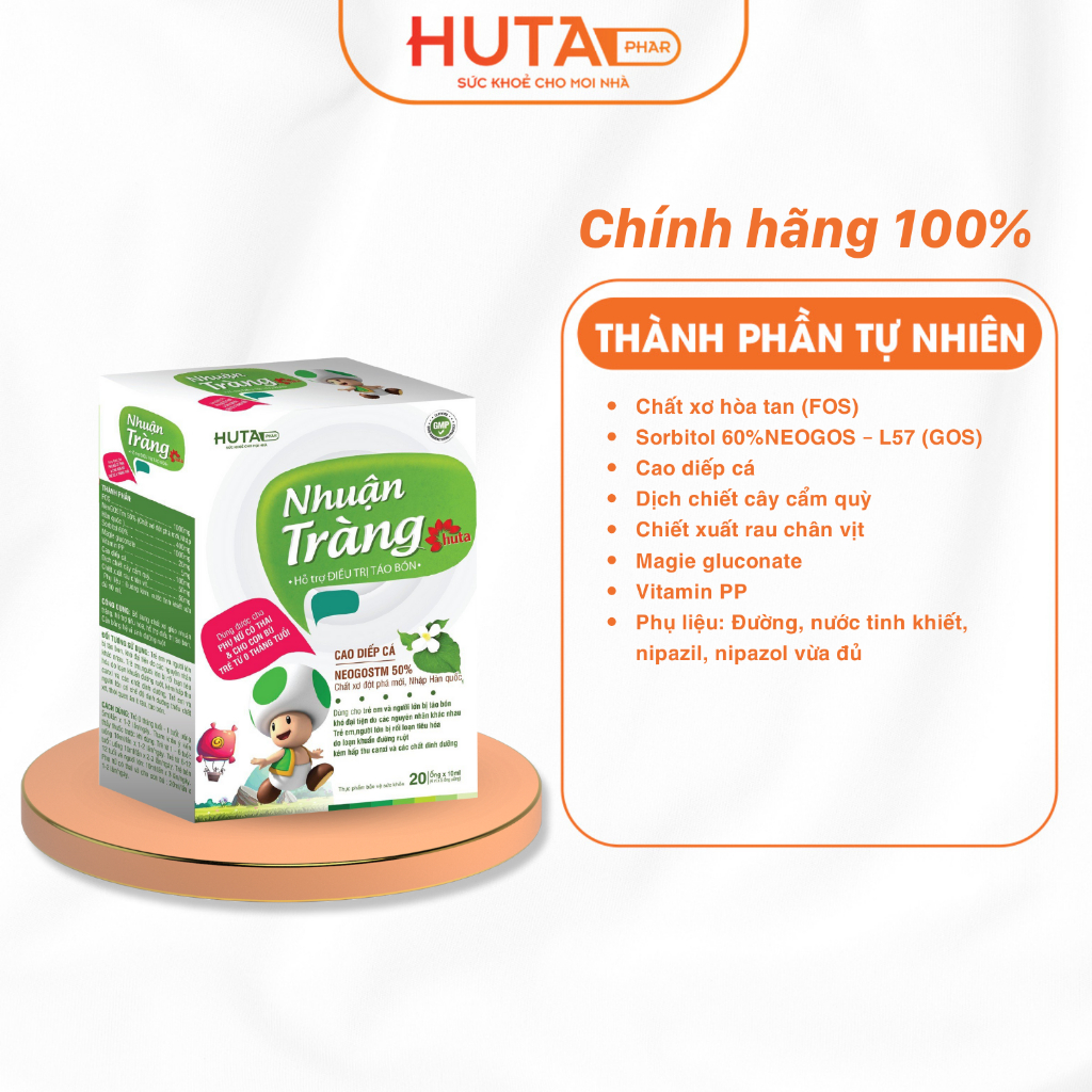 Giảm táo bón cho bé - NHUẬN TRÀNG HUTA - Bổ sung chất xơ hòa tan 20 ống*10ml