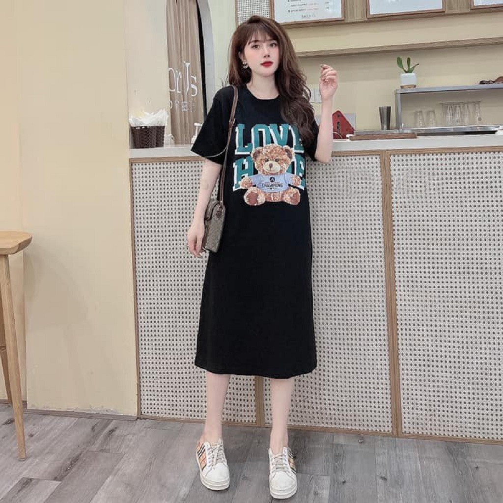 váy suông nữ - đầm suông mặc nhà dáng dài chất cotton thấm hút mồ hôi in hình gấu love bear V59 SUTANO | BigBuy360 - bigbuy360.vn