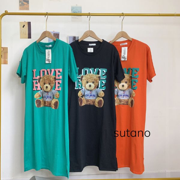 váy suông nữ - đầm suông mặc nhà dáng dài chất cotton thấm hút mồ hôi in hình gấu love bear V59 SUTANO | BigBuy360 - bigbuy360.vn