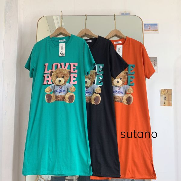 váy suông nữ - đầm suông mặc nhà dáng dài chất cotton thấm hút mồ hôi in hình gấu love bear V59 SUTANO | BigBuy360 - bigbuy360.vn