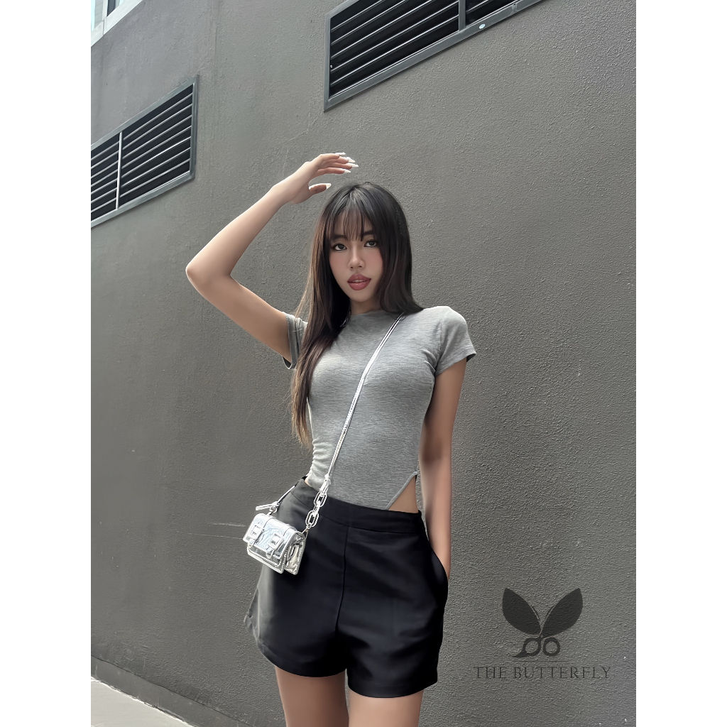 Áo Liền Thân Nữ - Bodysuit Cổ Tròn Tay Ngắn Thun Cotton Lụa Gân Tăm Co Giãn 4 Chiều The Butterfly