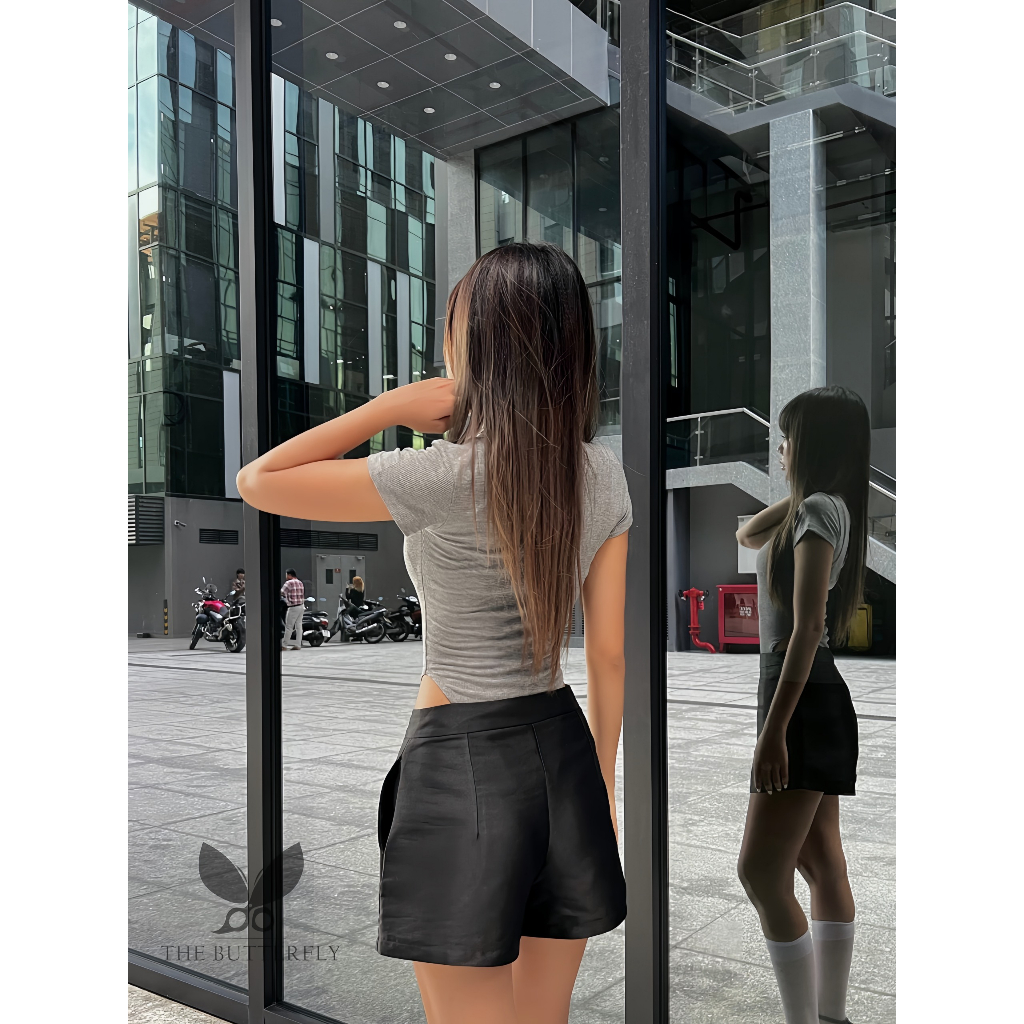 Áo Liền Thân Nữ - Bodysuit Cổ Tròn Tay Ngắn Thun Cotton Lụa Gân Tăm Co Giãn 4 Chiều The Butterfly