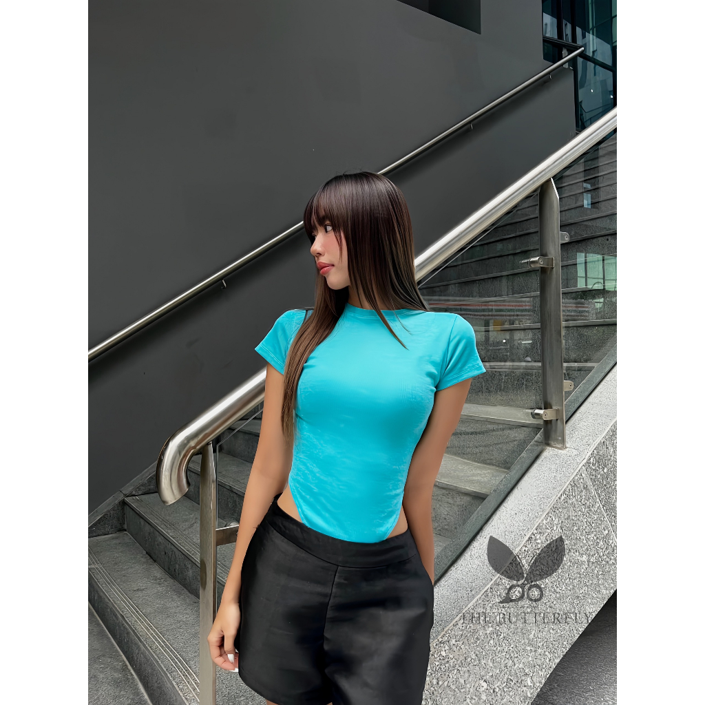 Áo Liền Thân Nữ - Bodysuit Cổ Tròn Tay Ngắn Thun Cotton Lụa Gân Tăm Co Giãn 4 Chiều The Butterfly