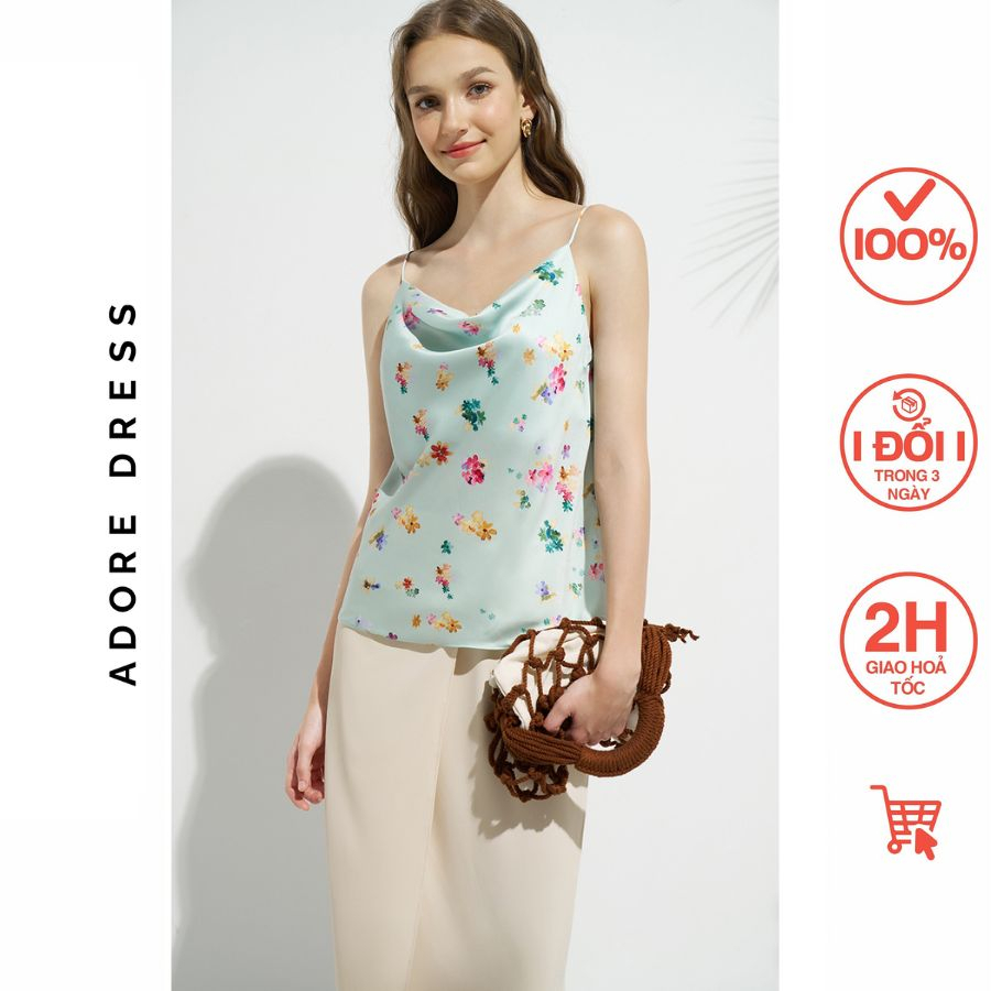 Áo hai dây Camisole tops casual style lụa hoa nhỡ mint 311TO3009 ADORE DRESS