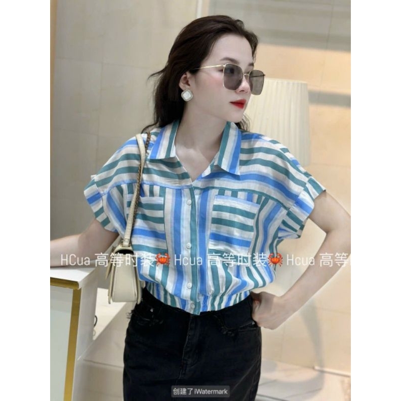 Áo sơ mi nữ kẻ,croprop bo trun gấu bán sỉ lẻ