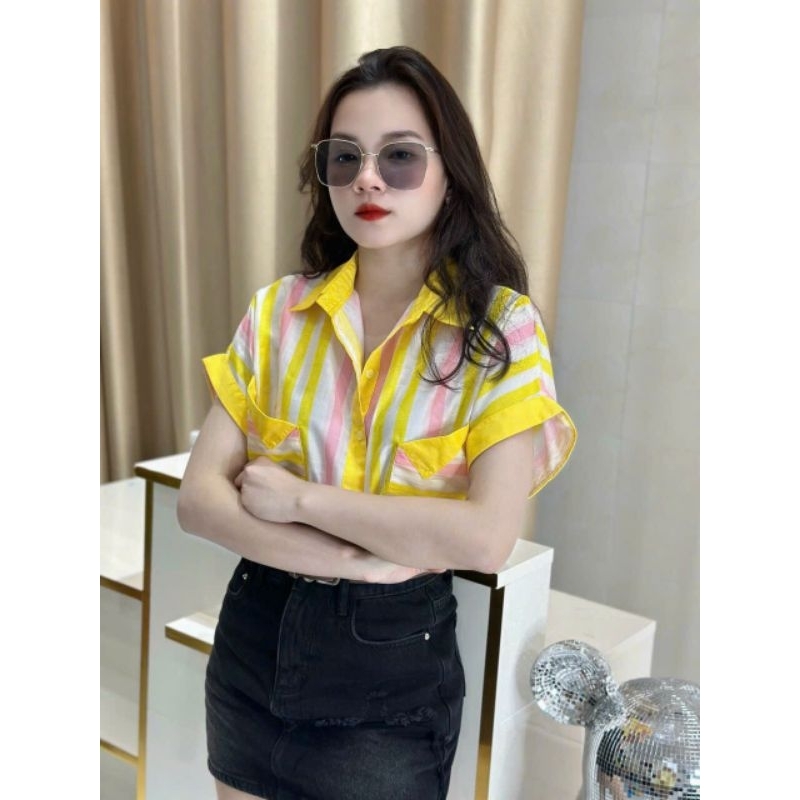 Áo sơ mi nữ kẻ,croprop bo trun gấu bán sỉ lẻ