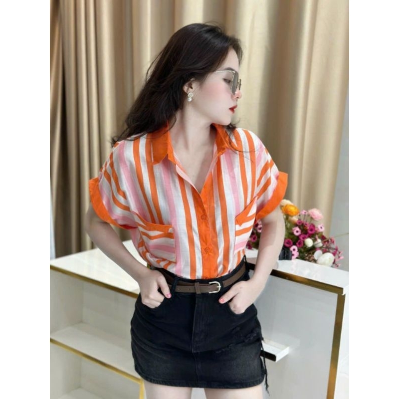 Áo sơ mi nữ kẻ,croprop bo trun gấu bán sỉ lẻ