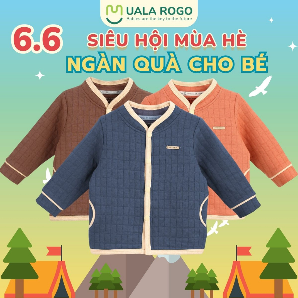 Áo khoác trần bông Ualarogo 6 tháng - 4 tuổi cúc giữa 2 túi dáng hàn quốc 3989