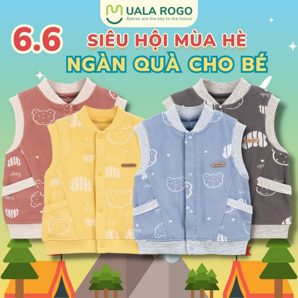 Áo gile nỉ gấu cho bé Ualarogo 0 - 24 tháng vải cotton mềm mại giữ ấm cúc giữa 3995