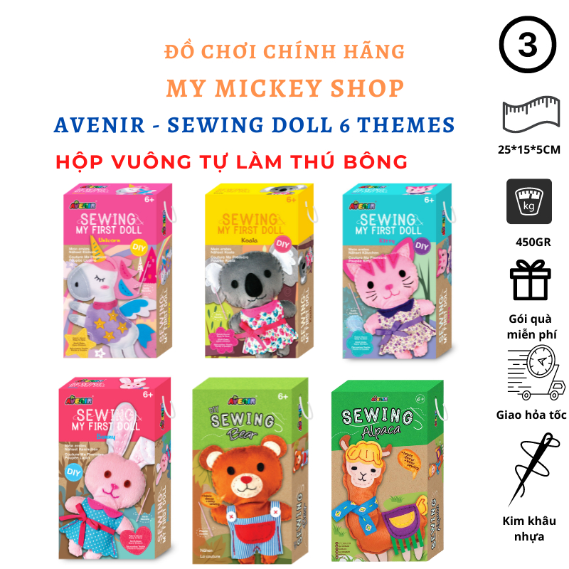Đồ chơi thú bông tự làm thủ công DIY Avenir my first sewing doll dạng vỏ hộp chữ nhật khéo tay hay làm craft art