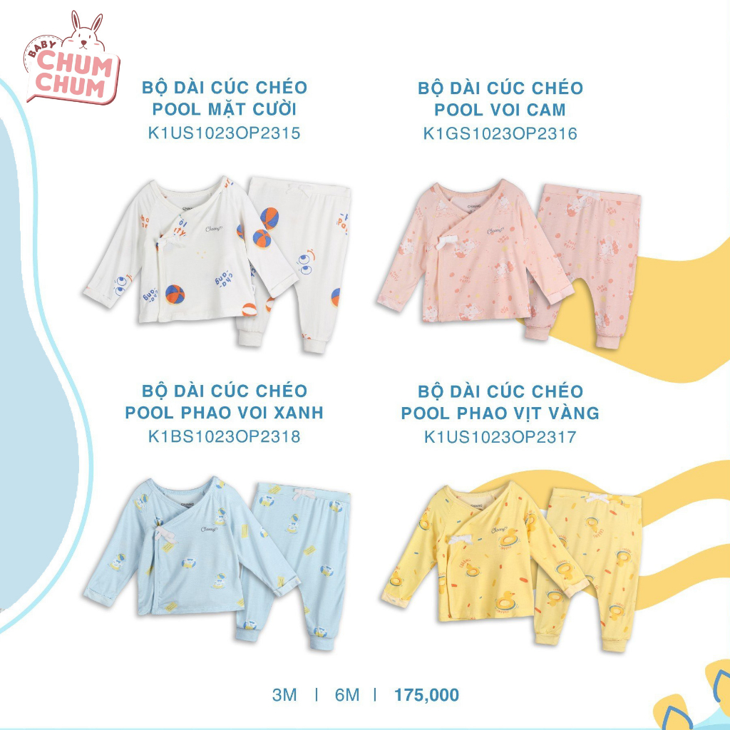 Bộ Quần Áo Dài Cúc Chéo Pool Cho Bé Sơ Sinh CHAANG SS23D7