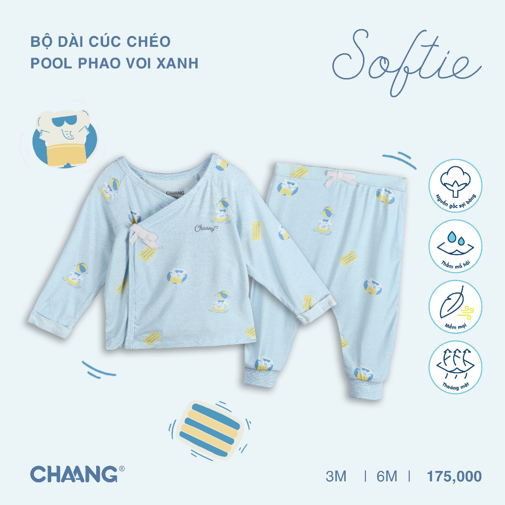 Bộ Quần Áo Dài Cúc Chéo Pool Cho Bé Sơ Sinh CHAANG SS23D7