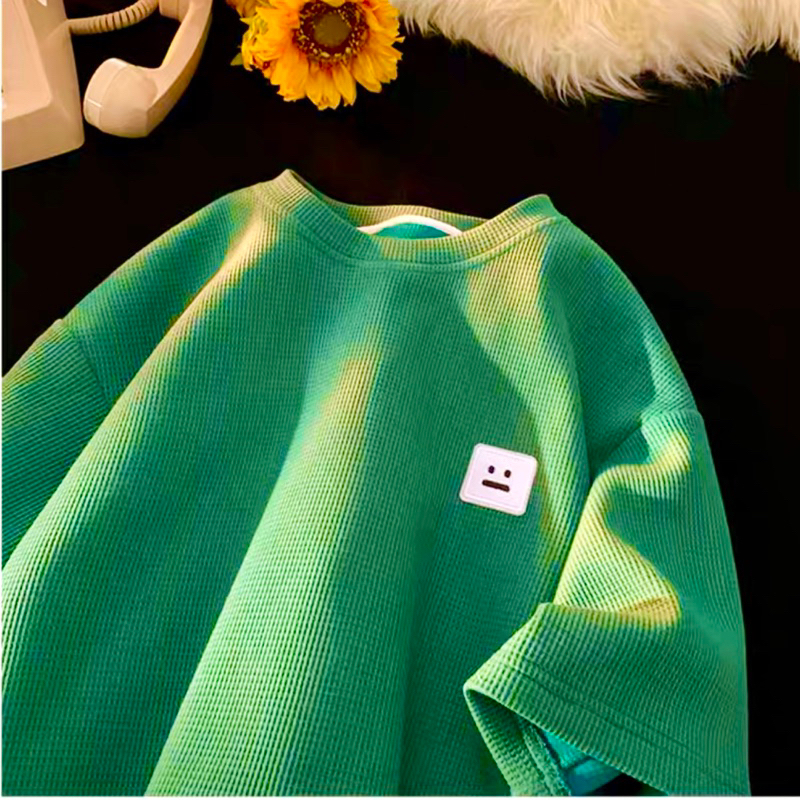 Áo Thun Nam Nữ Chất Cotton Tổ Ong Thêu Logo Mặt Cười, Áo Phông local brand PROTEX Unisex