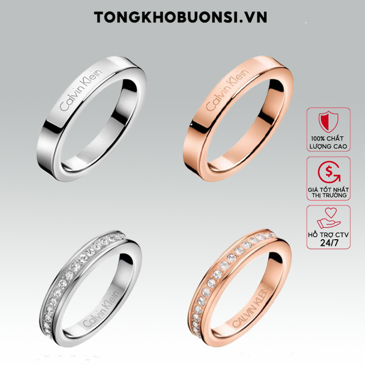 Nhẫn cặp đôi Calvin Klein Hook Crystals Ring Chính hãng 8076 &amp; 8077 -Nhẫn CK titan không gỉ - Khắc tên theo yêu cầu