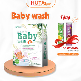Bột tắm thảo dược dịu nhẹ, cho làn da bé yêu baby wash huta, hộp 10 gói x 8g.