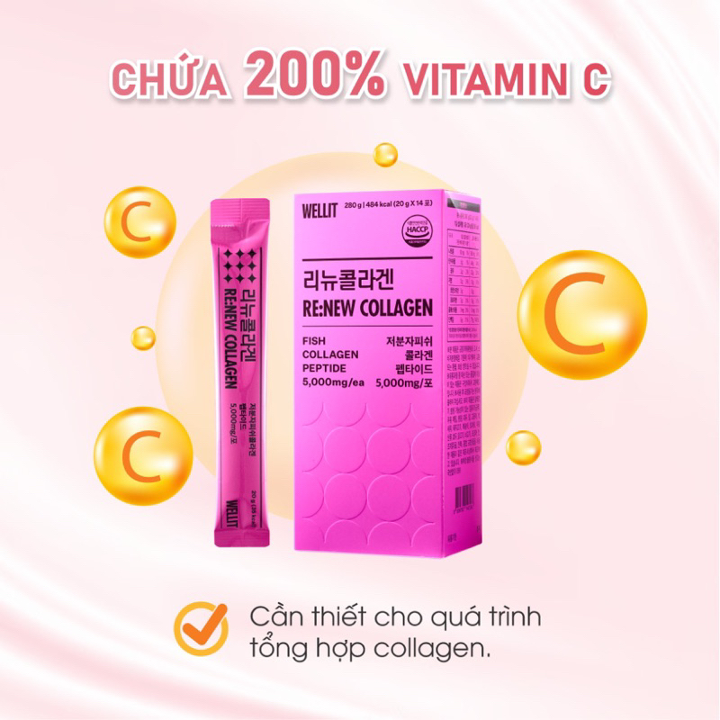 Collagen Peptide Cá Tái Tạo Trẻ Hóa Làn Da Renew Collagen WELLIT Hàm Lượng Cao 5000mg