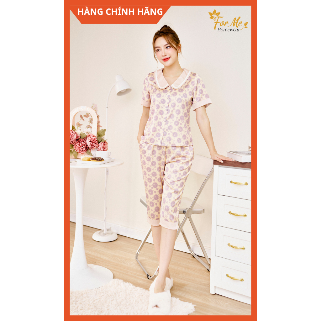 Bộ Lụa Hàn cao cấp Ngắn Tay Quần Lửng CHẤM BI TRÒN 32, Hàng Chính Hãng ForMe Pijamas