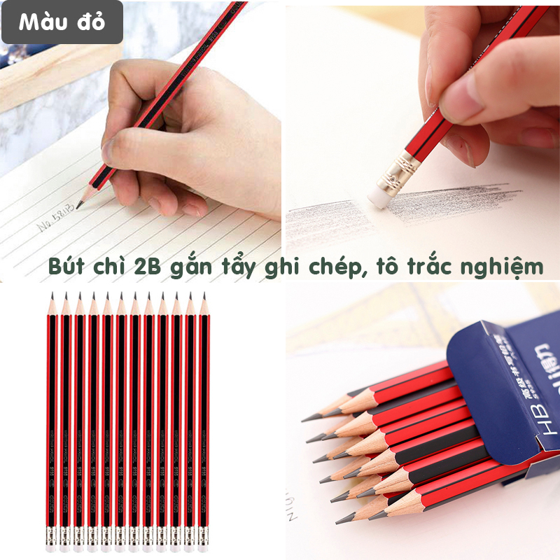 Bút chì Deli ngòi 2B HB thân màu pastel, bút chì gỗ ghi chép tô trắc nghiệm, chì vẽ tranh mỹ thuật tùy chọn