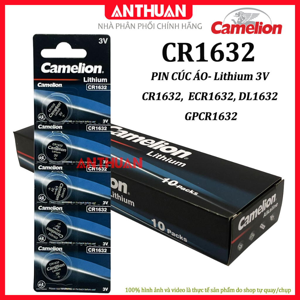 Pin CR1632 Camelion Lithium 3V. Pin áp suất lốp, đồng hồ chất lượng cao, pin nút áo thay điều khiển, cmos.., DATE 10 NĂM