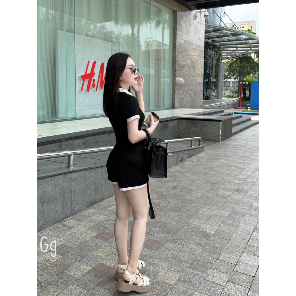 Jump cổ bẻ màu đen viền trắng cổ trắng cực hot , chất thun gân mềm mịn mát