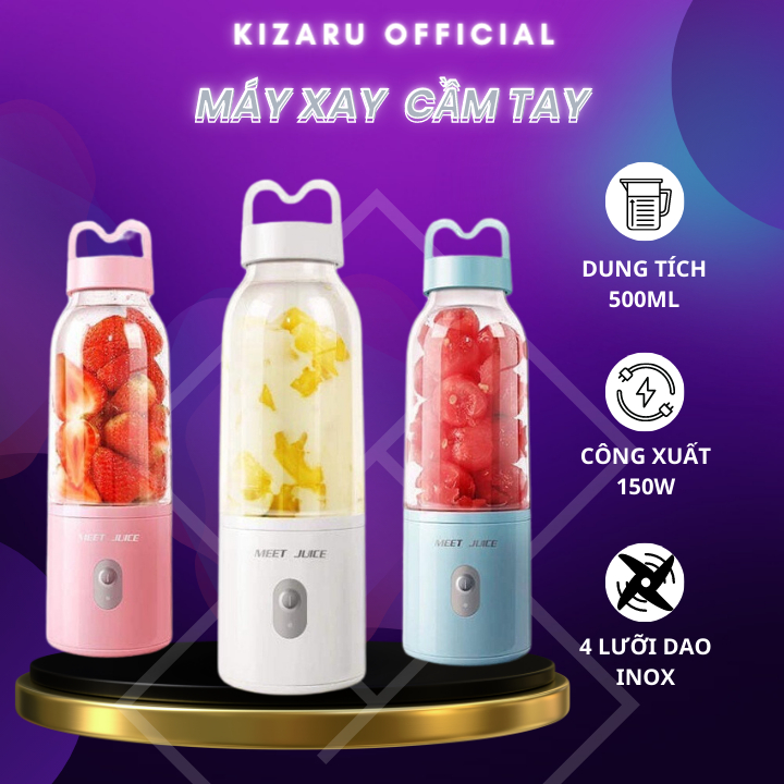 Máy Xay Sinh Tố Cầm Tay Meet Juice 500Ml Mini, Máy Xay Cầm Tay Đa Năng , Xay Đá Viên, Xay Hoa Quả Các Loại - Kizaru - 