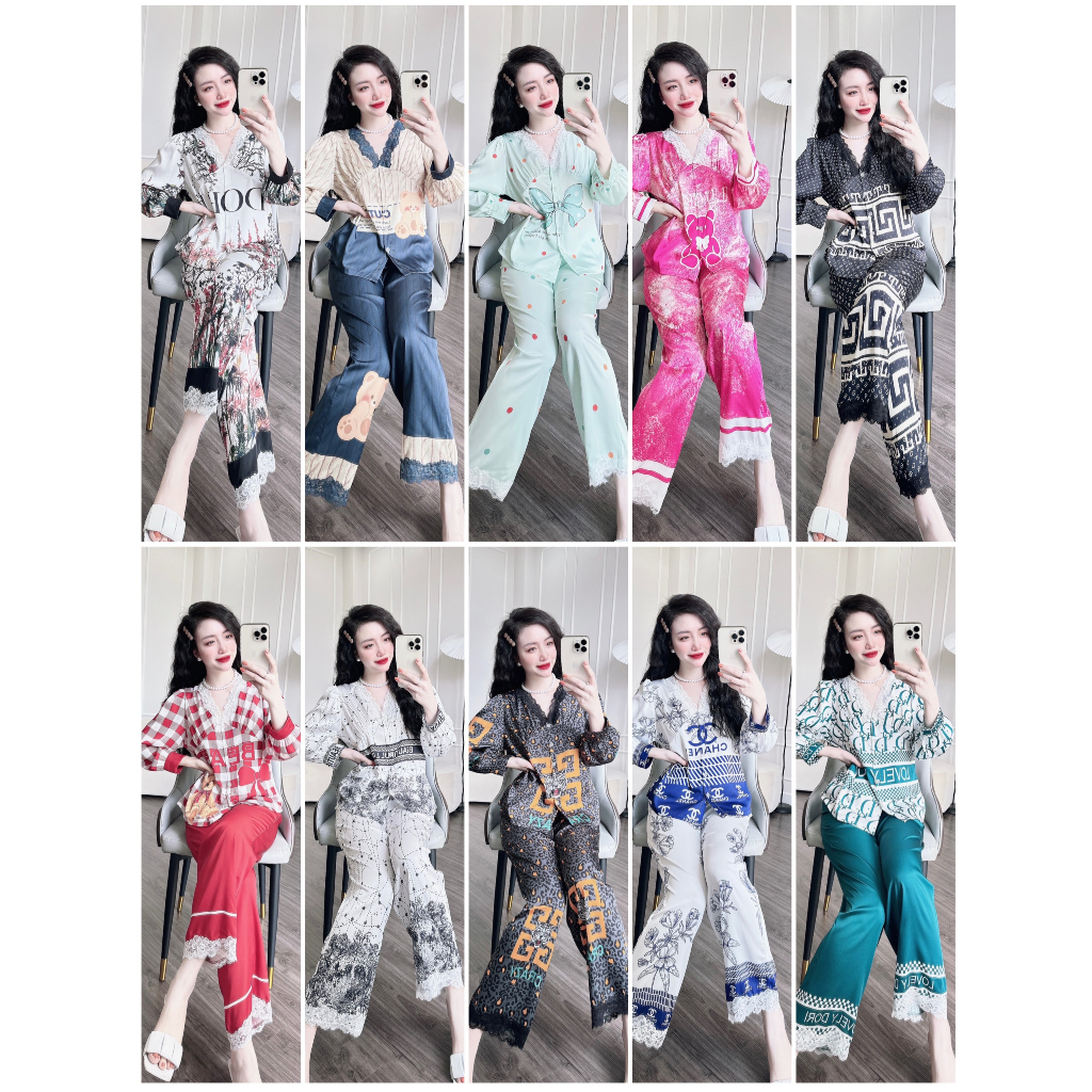 Bộ đồ ngủ nữ dài cao cấp họa tiết 3D chất lụa latin mềm mịn, thoáng mát, mặc thoải mái khi ngủ s831 - Đồ ngủ Vy Linh