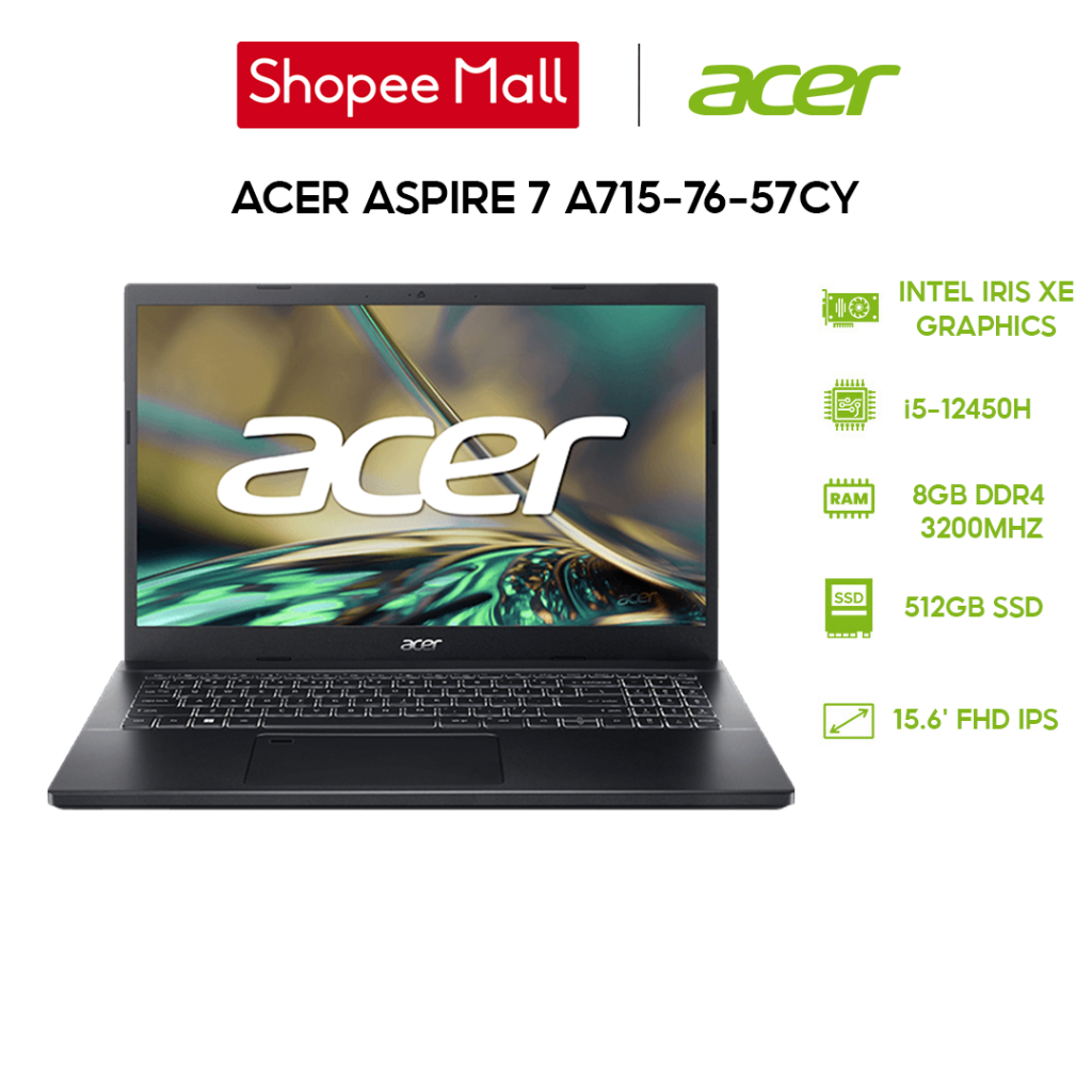 [Nhập ELGAMEFEB giảm 10%] Laptop Acer Aspire 7 A715-76-57CY (i5-12450H | 8GB | 512GB | 15.6' FHD)