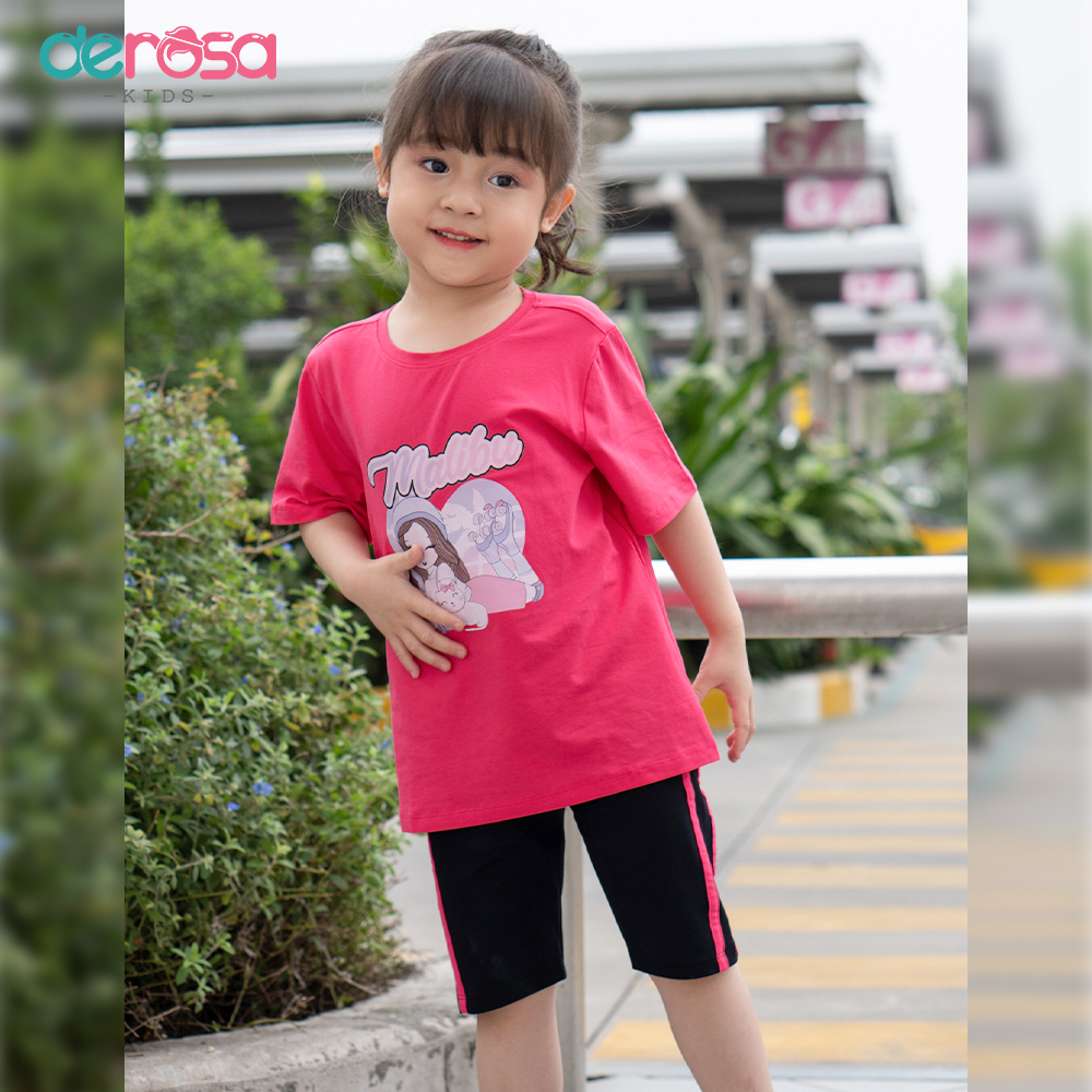 Bộ thun cộc tay bé gái DEROSA KIDS đồ bộ ngố lửng cho bé từ 2 đến 6 tuổi ASKD543B