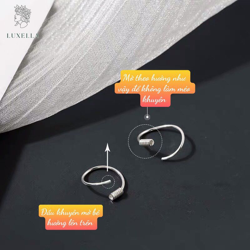 Khuyên tai bạc nữ LUXELLA JEWELRY hình xoắn dạng lò xo cá tính nhiều size Lux051