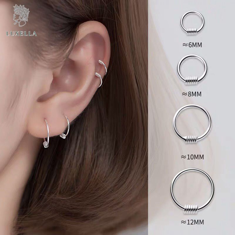 Khuyên tai bạc nữ LUXELLA JEWELRY hình xoắn dạng lò xo cá tính nhiều size Lux051