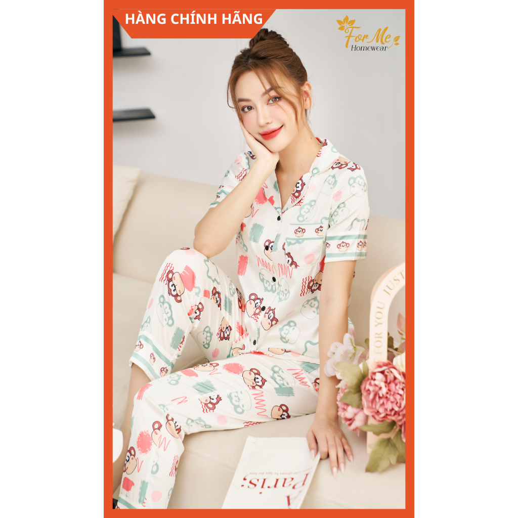 Bộ Lụa Hàn cao cấp Ngắn Tay Quần Dài CON KHỈ 10, Hàng Chính Hãng ForMe Pijamas
