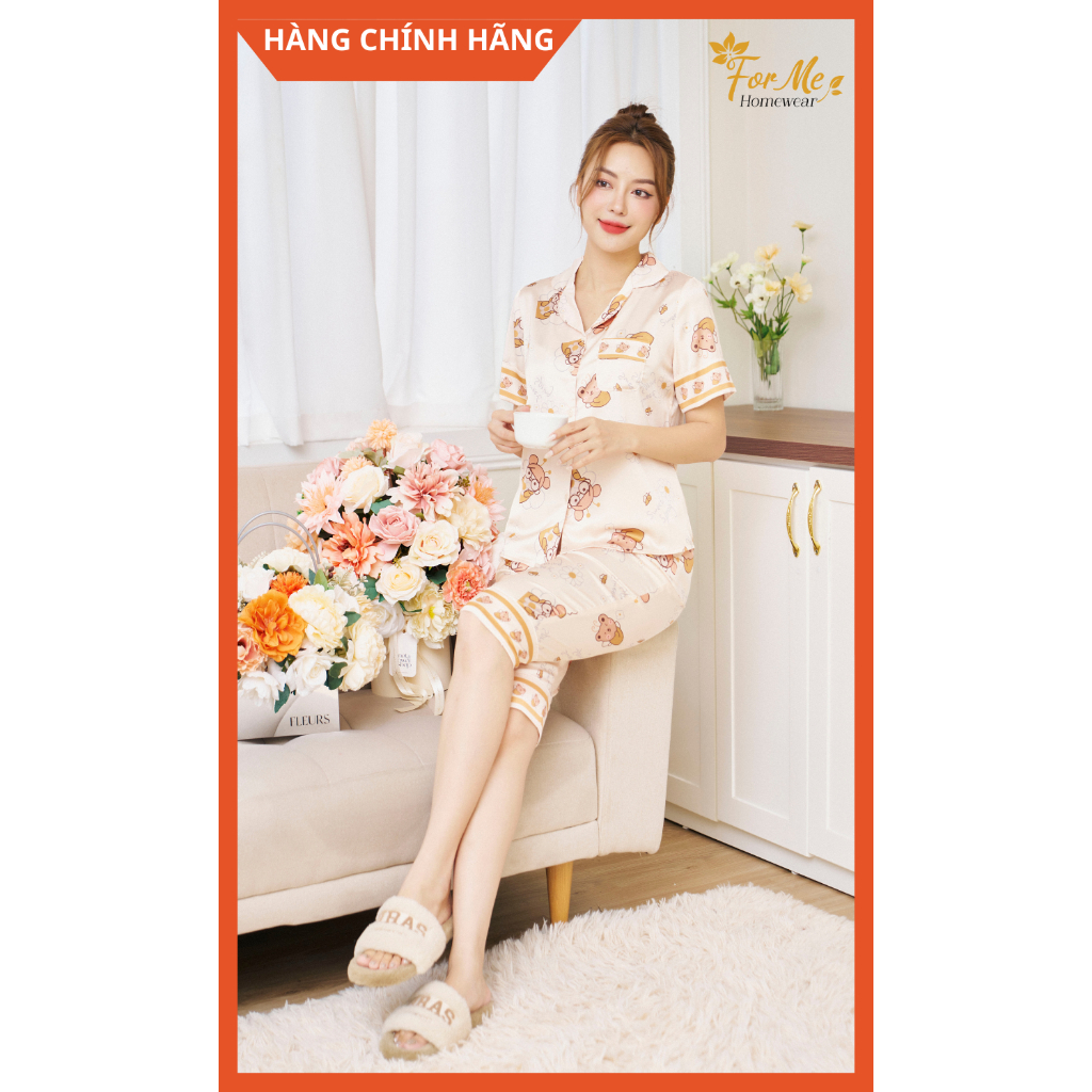 Bộ Lụa Hàn cao cấp Ngắn Tay Quần Lửng CON ONG 32, Hàng Chính Hãng ForMe Pijamas