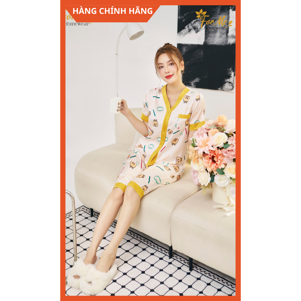 Bộ Lụa Hàn cao cấp Ngắn Tay QUần Lửng CON VỊT CỔ TIM 32, Hàng Chính Hãng ForMe Pijamas