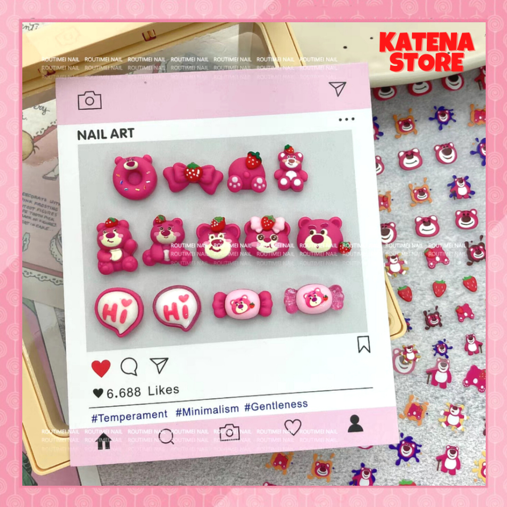 Charm gấu hồng, gấu dâu Lotso trang trí móng tay, kẹp tóc, notebook, vỏ ốp điện thoại... DIY - LẺ 1 CÁI