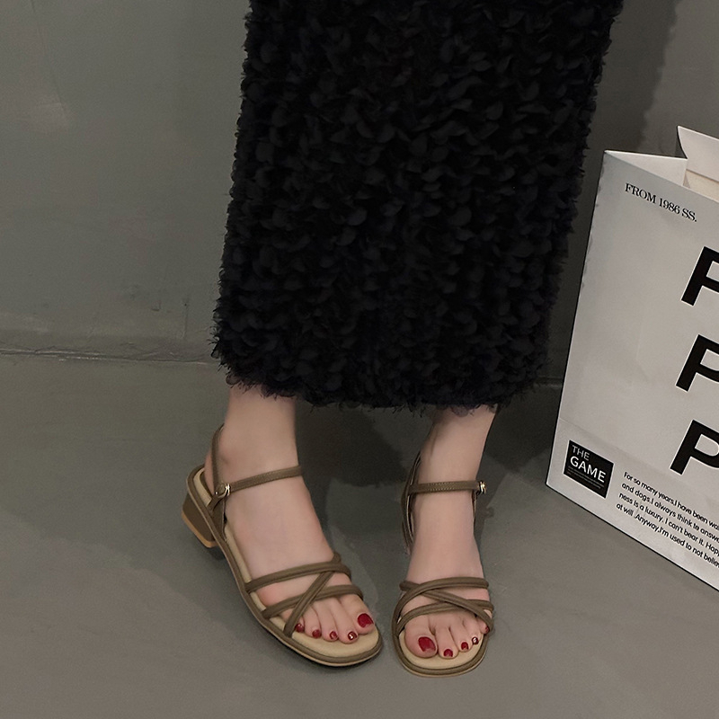 Giày Sandal Nữ - Giày Sandal Quai mảnh chéo Da Mềm Gót Cao 4p QCCC