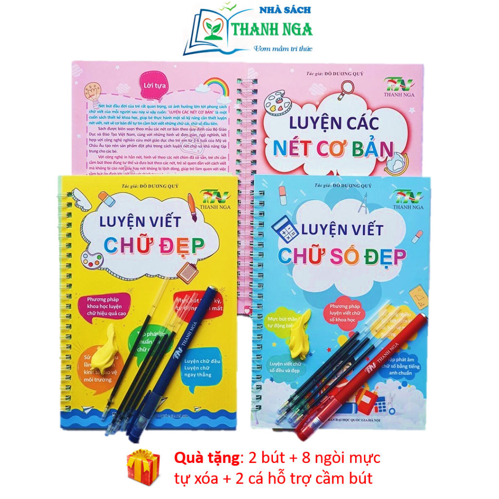 Sách - Bộ 3 Vở Luyện Viết Mực Tự Xóa Thông Minh Có Dập Rãnh - Luyện Viết Chữ Đẹp, Chữ Số Đẹp, Các Nét Cơ Bản