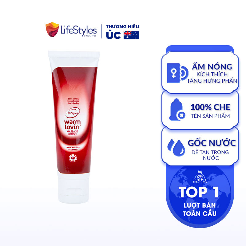 Gel Bôi Trơn Gốc Nước Cảm Giác Ấm Nóng LifeStyles Warm Lovin' Massage Lotion Tinh Chất Lô Hội Lành Tính - Tuýp 50ml