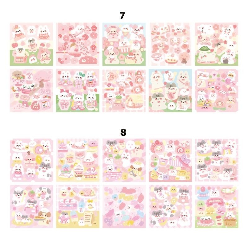 Set 10 tấm sticker chủ đề gấu mèo thỏ dễ thương bling lấp lánh