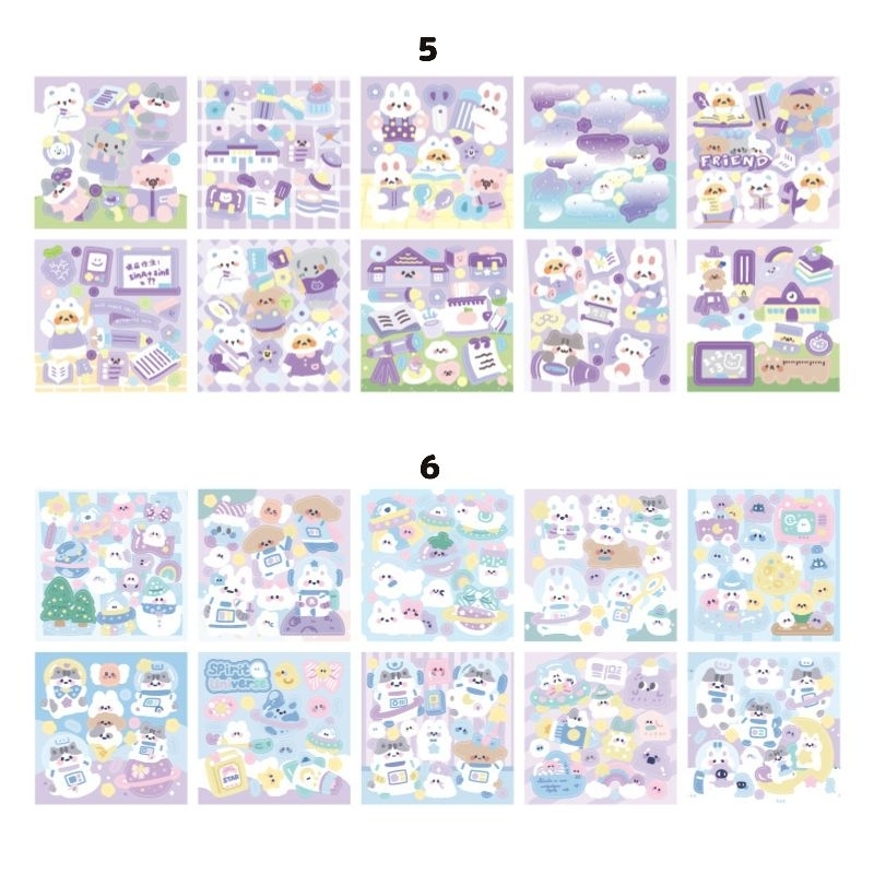 Set 10 tấm sticker chủ đề gấu mèo thỏ dễ thương bling lấp lánh