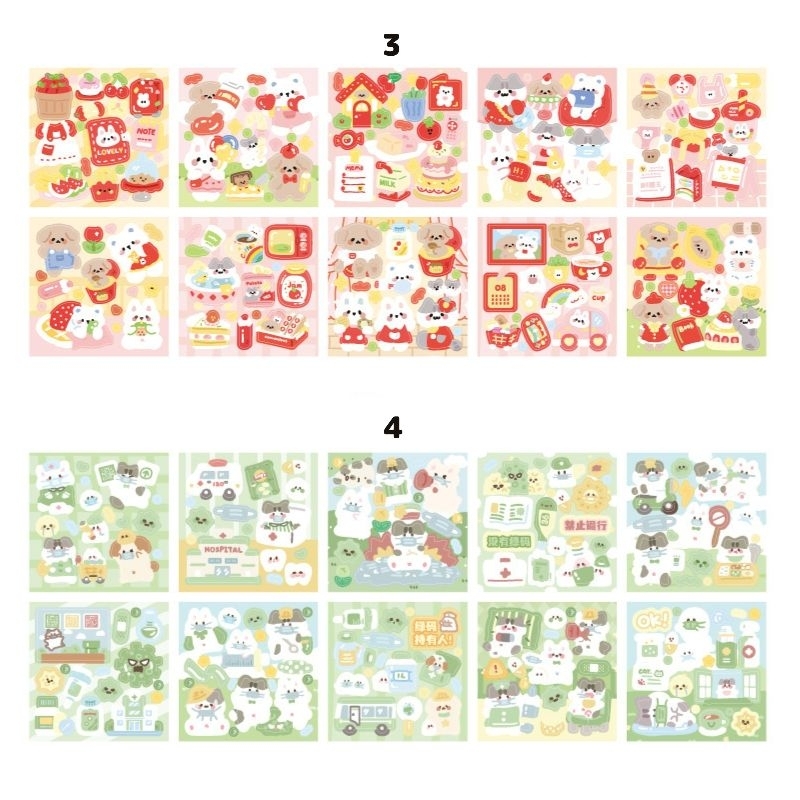 Set 10 tấm sticker chủ đề gấu mèo thỏ dễ thương bling lấp lánh