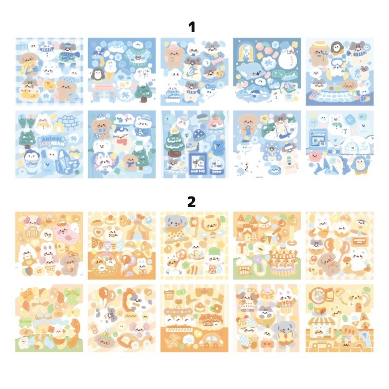 Set 10 tấm sticker chủ đề gấu mèo thỏ dễ thương bling lấp lánh