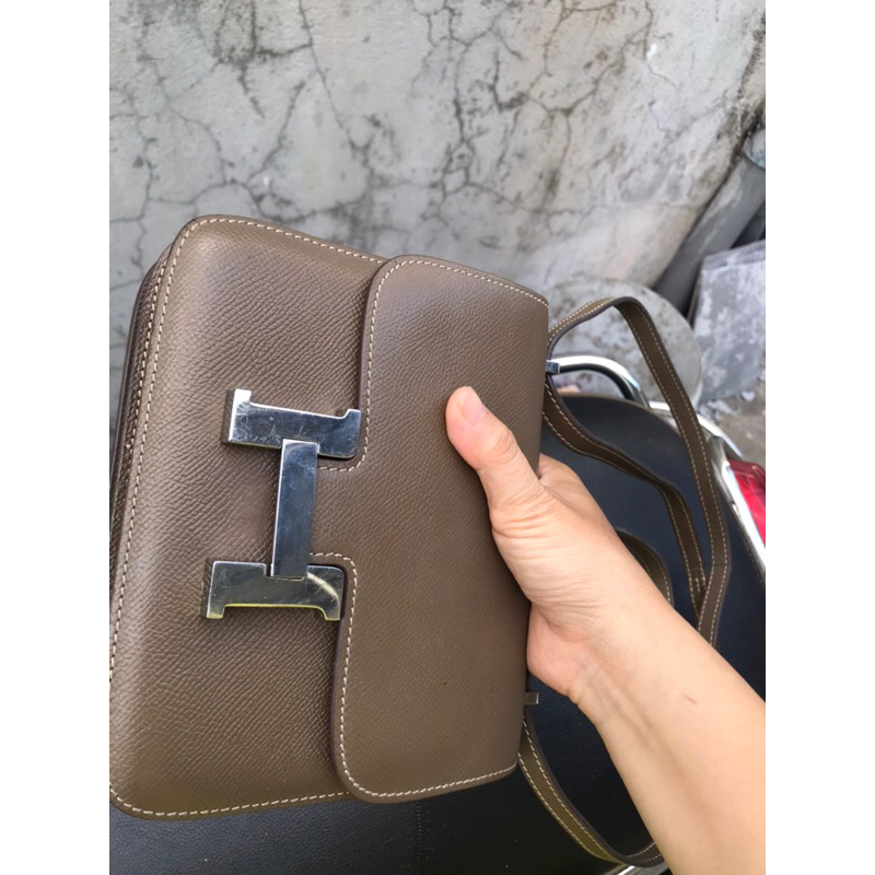 Túi Hm hàng si nhật tuyển s18 cm bảng khâu tay màu ghi xám