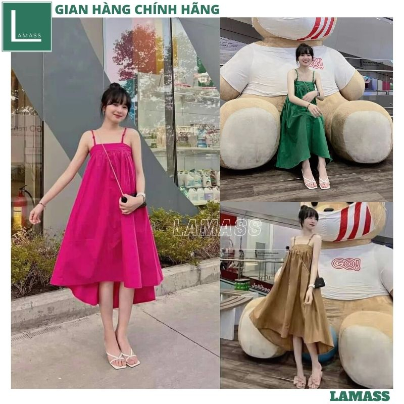 Đầm maxi 2 dây 1 tầng xòe bồng đi biển cực xinh, Váy babydoll dáng dài 4 màu điệu đà kiểu dáng trẻ trung - LAMA