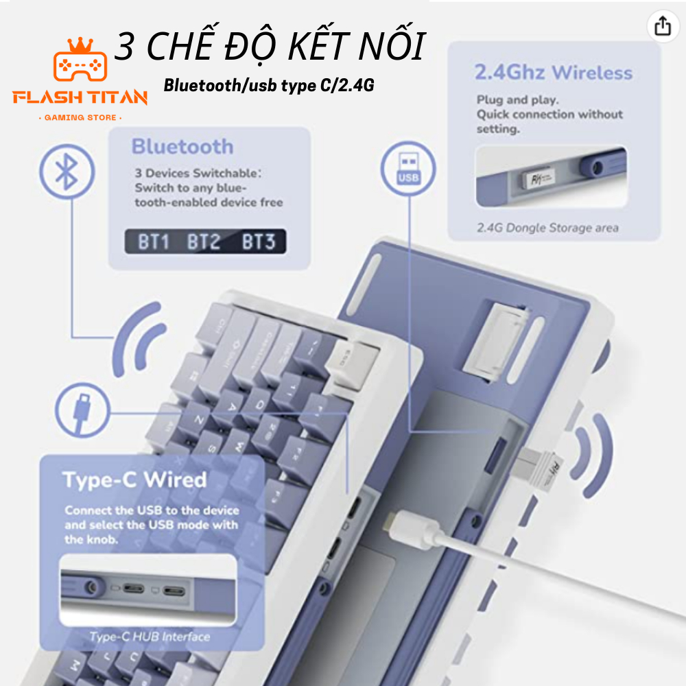 Bàn Phím Cơ Không Dây RK M75 3 Chế Độ Kết Nối - Led Mạch Xuôi - Keycap PBT Doublue shot - Full Foam, Prelube Switch | BigBuy360 - bigbuy360.vn