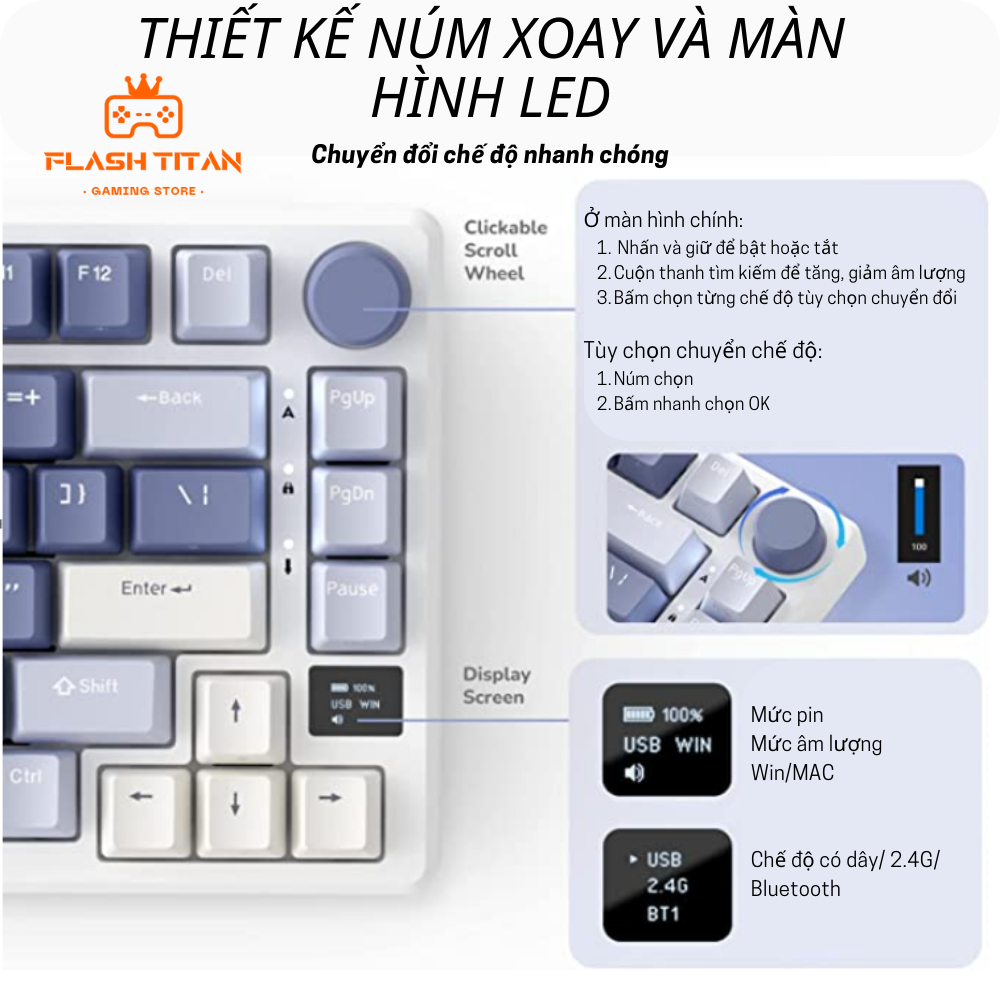 Bàn Phím Cơ Không Dây RK M75 3 Chế Độ Kết Nối - Led Mạch Xuôi - Keycap PBT Doublue shot - Full Foam, Prelube Switch | BigBuy360 - bigbuy360.vn