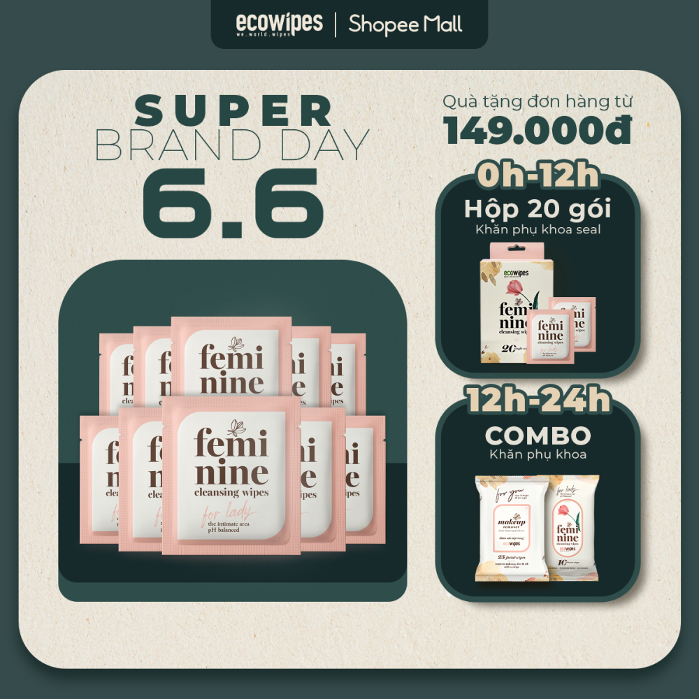 Combo 10 gói khăn giấy ướt phụ khoa mini 4 seal Ecowipes vệ sinh vùng kín phụ nữ hương Daisy size 15x20cm nhỏ gọn bỏ túi