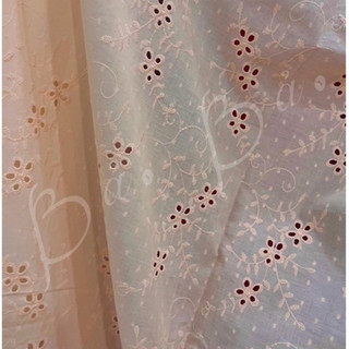 Vải boi cotton thêu hoa đục lỗ cam pastel mềm rũ khổ 1m50