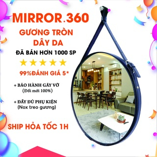 Gương nhà tắm gương phòng ngủ treo tường hình tròn với 4 màu dây da simili chính hãng.